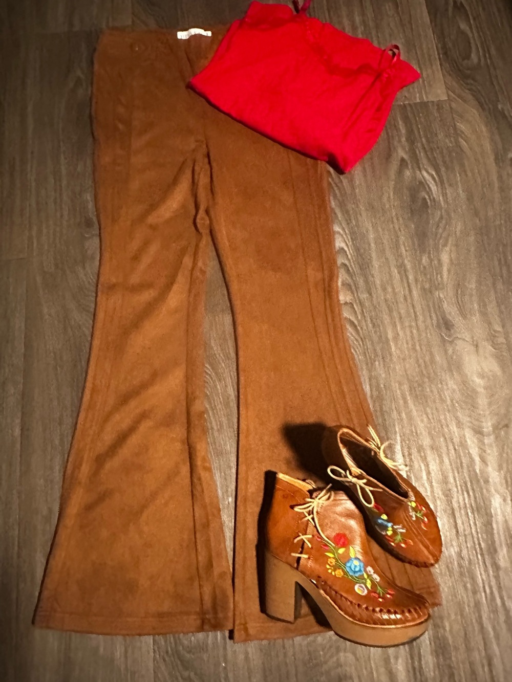 Flared Brown Suede-Look Bootcut Pants - Womens
